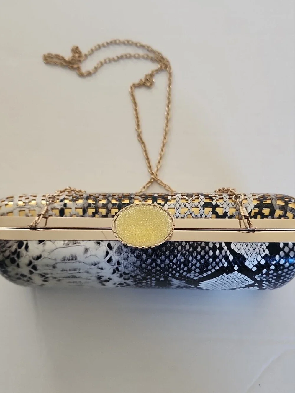 RARE Elegant Galian Gold and Black Cylinder Barrel Shoulder Clutch Evening  Bag